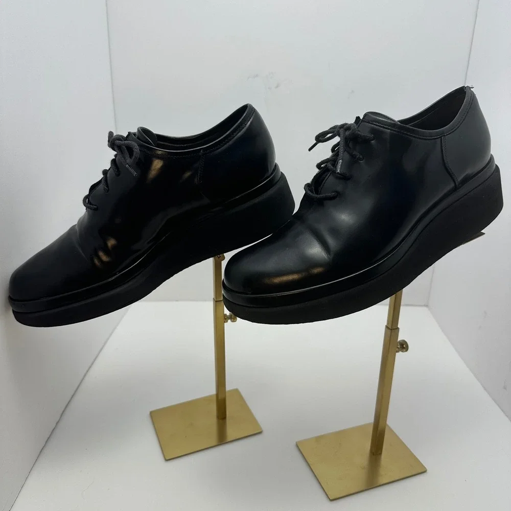 Sergio Rossi Black Leather Platform Oxfords Lace Up Shoes Italy Size 38.5 - Picture 8 of 15